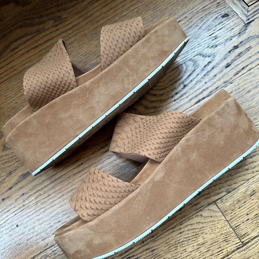 J Slides Tan Platform Sandals
